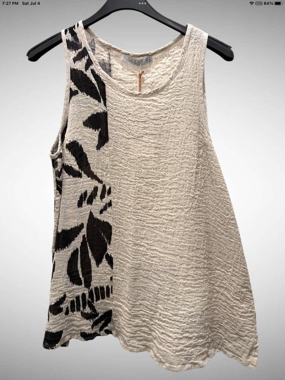 NEW LUUKAA women's leaf tank top in beige/black leaf print